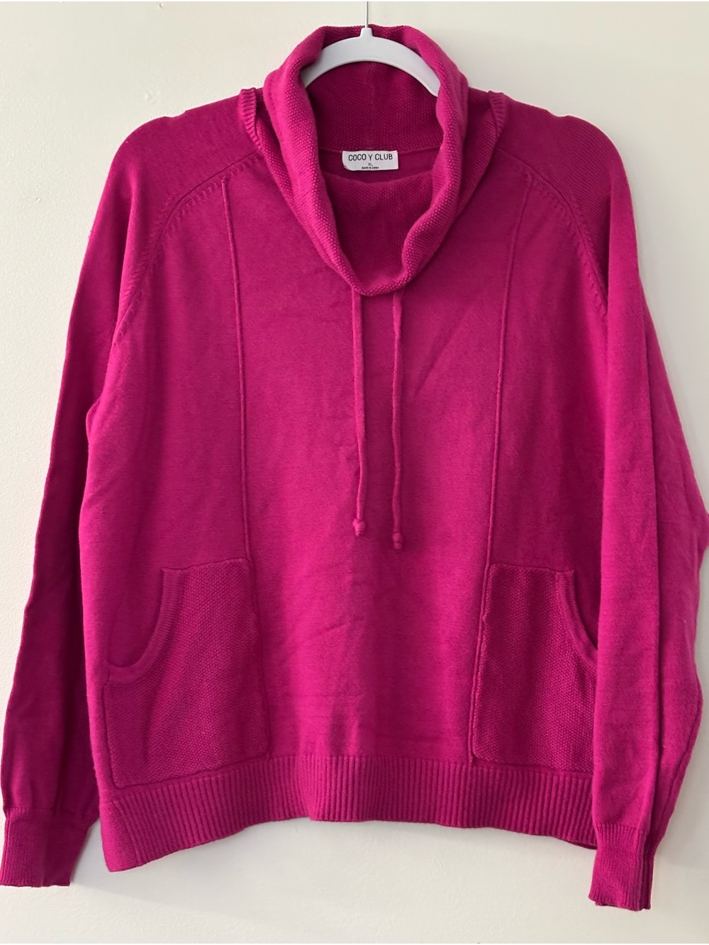 Fuchsia Cowl-Neck Pullover Sweater